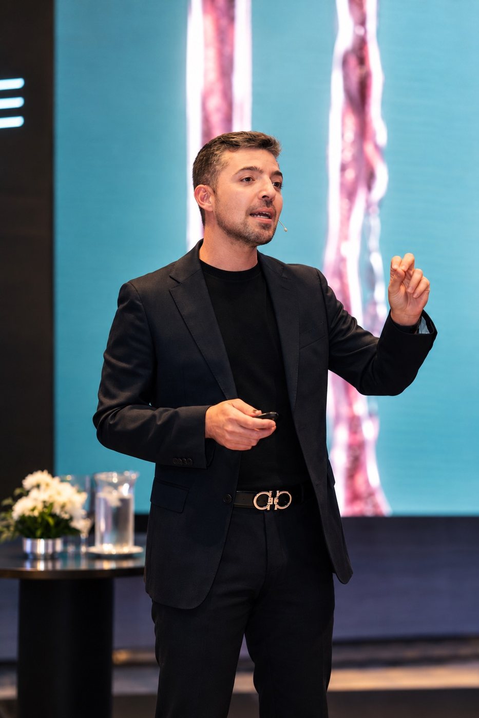 Dr. Pedro Alvarez dando una charla en un congreso internacional de medicina estética